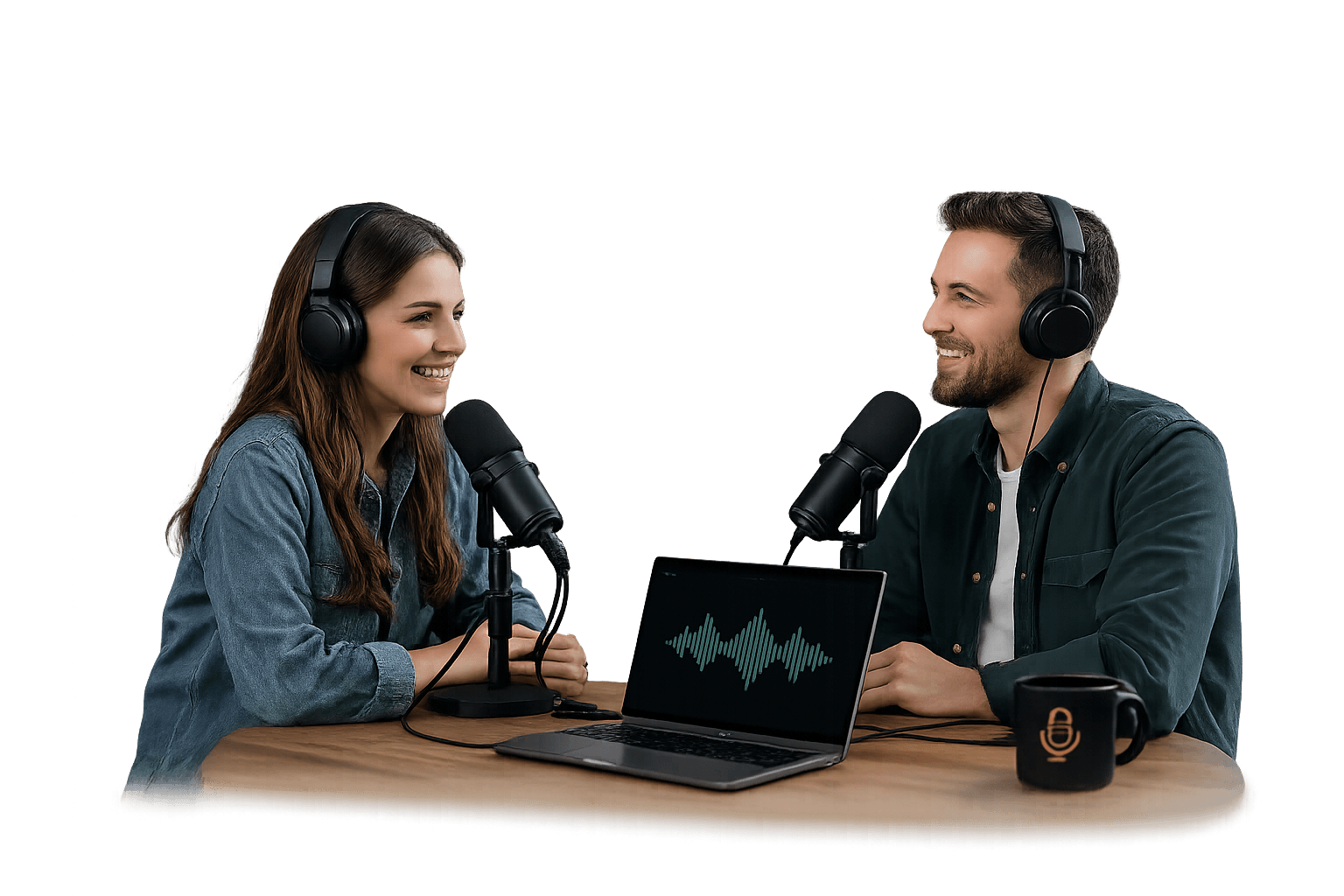 Two creators recording a podcast conversation
